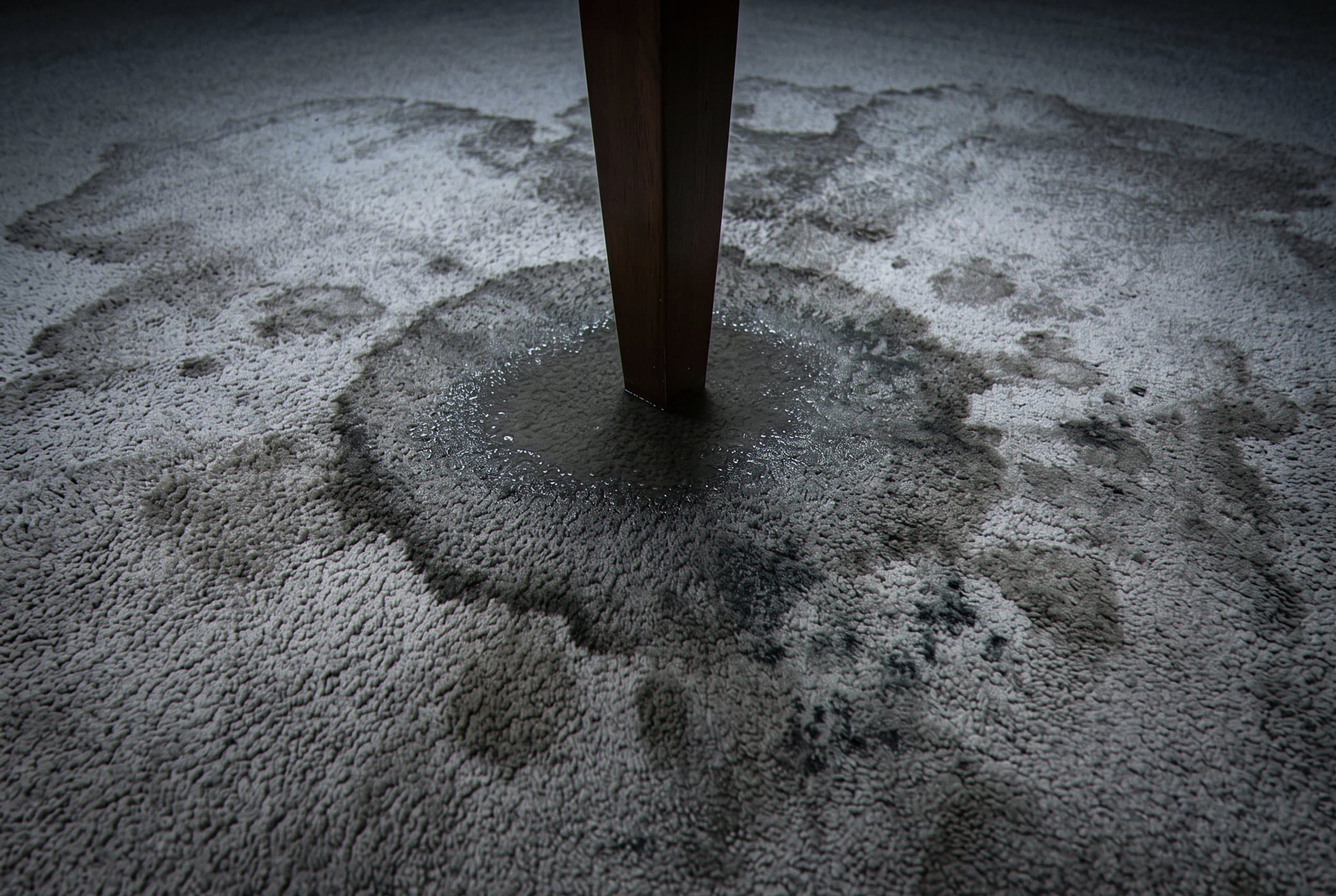 Carpet soaked with standing water in flooded room
